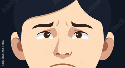 Close Up Of A Sad Person With Tears Minimalist Illustration