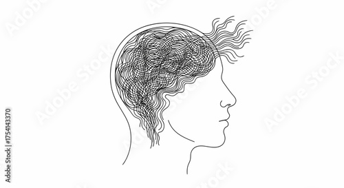 Concept Of Thoughts In Human Head Line Art Illustration