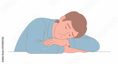 Exhausted Young Man Napping On His Arms Feeling Overwhelmed