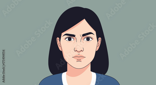 Illustration Of Woman With Intense Gaze And Cartoon Style