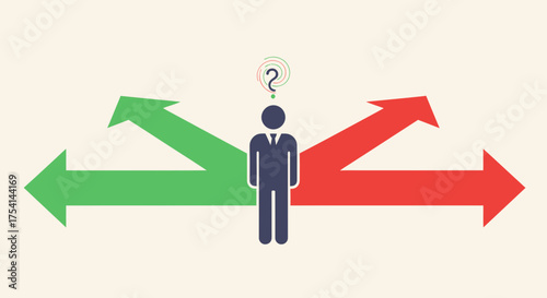 Indecisive Man Standing At Crossroads Representing Dilemma