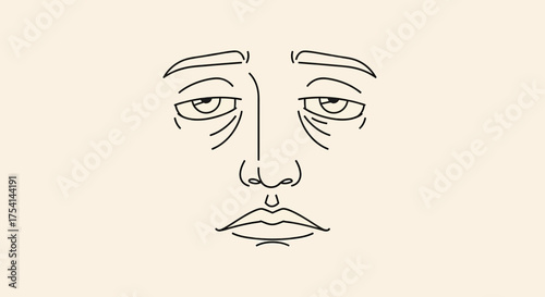 Line Art Portrait Depicting Tiredness And Under Eye Bags