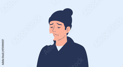 Man With Cold or Flu Coughing Illness Virus Isolated Vector