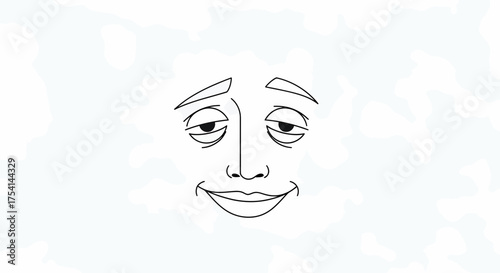 Minimalist Smiling Face With Relaxed Expression On White Background