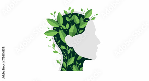 Nature Inside A Person Head Silhouette, Symbol Of Mind Wellness