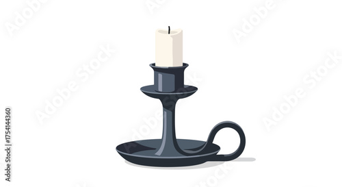 Charming cartoon illustration featuring a single lit candle on an elegant candlestick holder, evokes warmth and nostalgia in a minimalistic design