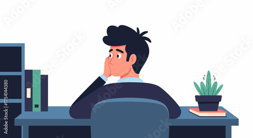 Pensive Employee Contemplating Work At Desk In Office Setting