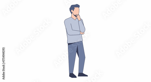 Pensive Man Standing Illustration Deep In Thought On White Background