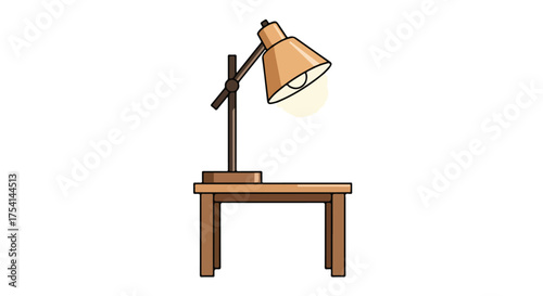 Illuminating ideas: Study lamp casts a warm glow on a small wooden table, ready to inspire work and creativity in the workspace