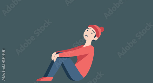 Sad Character Sitting Alone With Worried Expression In Despair