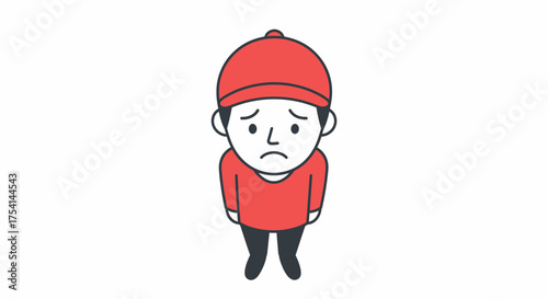 Sad Man With Cap Looking Up Isolated On White Background