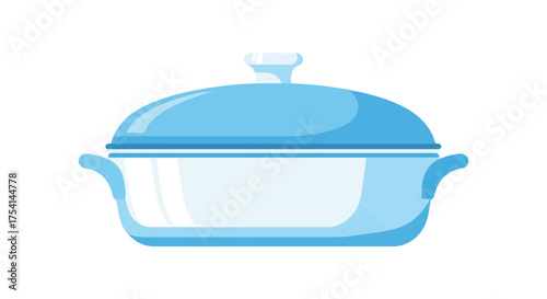 A vibrant light blue casserole dish with a matching lid, poised for culinary creations, standing out against a pristine white backdrop