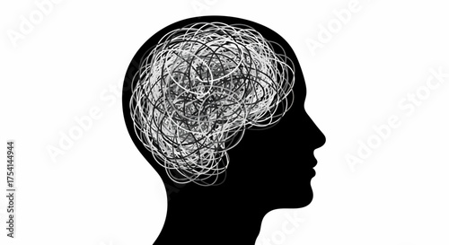 Tangled Thoughts Inside Human Head Silhouette Mental Concept