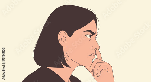 Woman Lost In Deep Thoughts And Reflection Profile Illustration