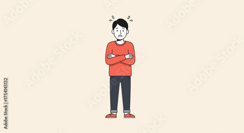 Worried Man Illustration With Arms Folded In Disappointment