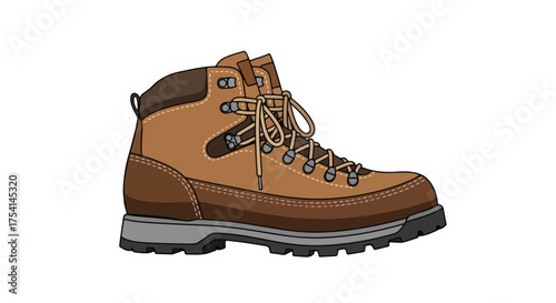Illustration of a sturdy hiking boot in earth tones, perfect for outdoor adventures and exploration ready for stock use