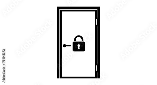 Locked door icon concept. Symbol of security, safety, and privacy. Padlock on a closed entrance represents data protection, confidentiality, and restricted access. Private.