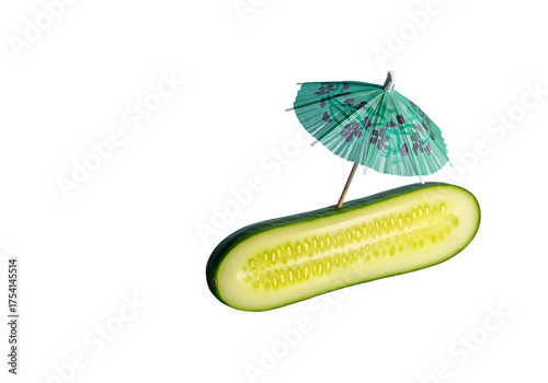 : Serene Imagery Halved Cucumber with Whimsical Umbrell