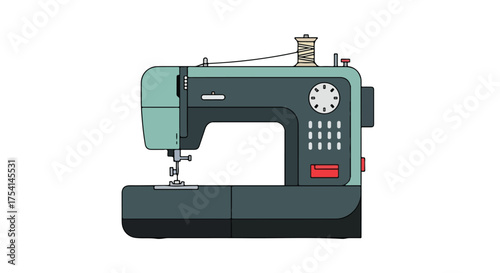 Detailed illustration of a vintage sewing machine, emphasizing the craftsmanship and design of classic tailoring equipment
