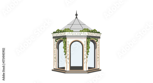 Elegant gazebo adorned with verdant vines, a picturesque architectural retreat perfect for garden scenery and tranquil escapes