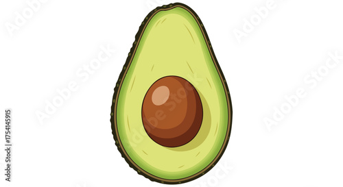 Isolated avocado illustration showcases freshness and healthy living with a green fruit and a brown seed on a white background