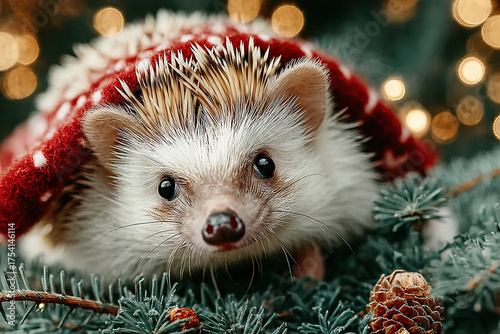 A hedgehog in red Christmas...