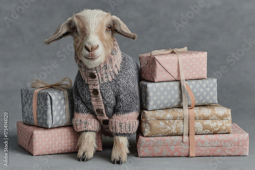 A charming goat in Christma...