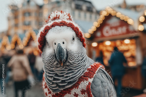 A clever parrot with festiv...