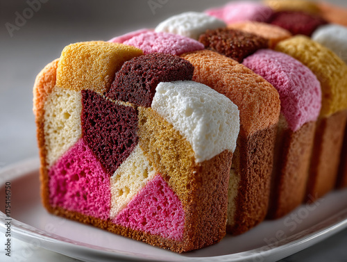 A sliced Battenberg cake wi...