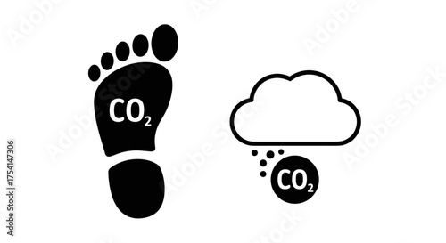 Carbon footprint vector icon & CO2 gas emission symbol. Climate change, ecology & environment concept. Greenhouse gas air pollution footprint. Eco-friendly illustration.