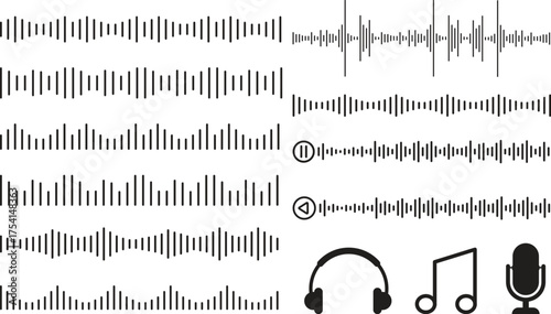 Set of audio sound waves soundwave vector design collection music waves vector set audio technology, equalizer element voice line waveform