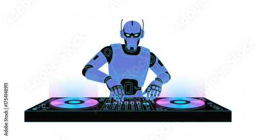 Robot dj playing music on turntable djing electronic music ai dj technology artificial intelligence robot