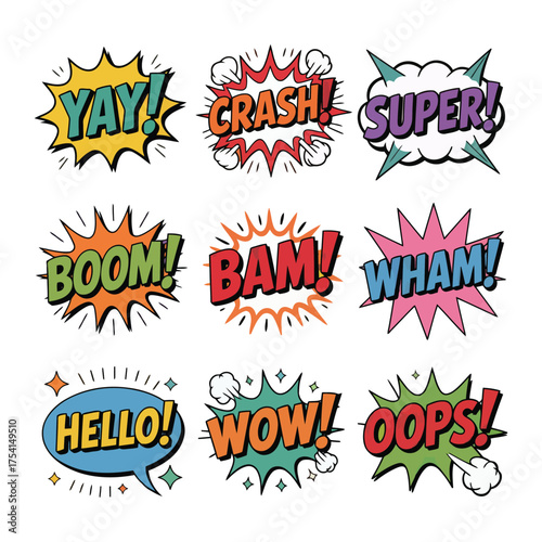 Pop Art Comic Speech Bubbles and Sound Effect Words Collection