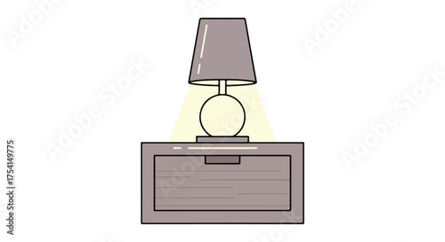 Stylized bedroom scene featuring a nightstand lamp providing soft illumination in a simple elegant arrangement