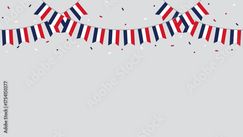 Seamless Blue, white and red colored, as the colors of the national flag of France party bunting border. Flat design illustration.