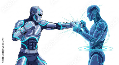 Robot boxing match ai technology futuristic cyborgs fighting artificial intelligence battle robots competition