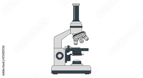 Detailed illustration of a laboratory microscope for scientific exploration and research applications, emphasizing precision optics and analytical