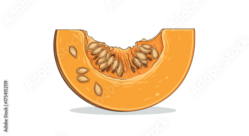 Illustrative pumpkin slice showcasing vibrant colors, detailed seeds, and a unique, stylized design element of this autumn staple