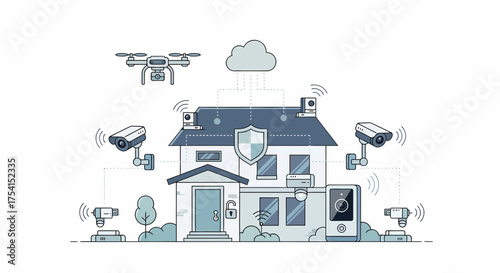 Modern Smart Home Security System with Drone and Surveillance