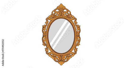 Elaborate golden mirror with ornate carvings offering reflection, a touch of renaissance, timeless elegance and vintage charm for interior decor