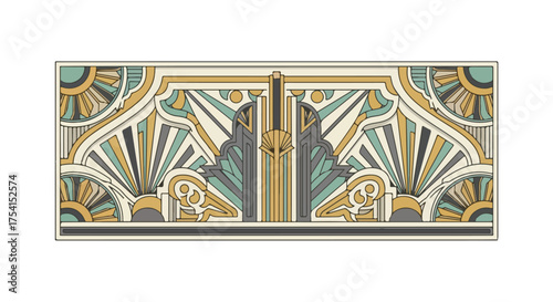 Geometric ornamentation with symmetric linear elements and radiant segments for vintage style backdrop and decorative design projects