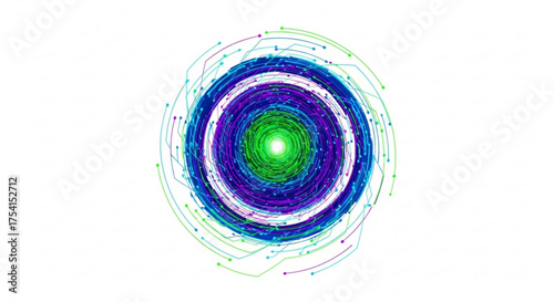 Abstract technology circle vortex with data stream visualization and digital network concept design