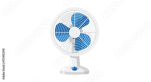 Aesthetic blue bladed cooling fan illustration, perfect for hot weather depictions and appliance visuals promoting indoor temperature comfort