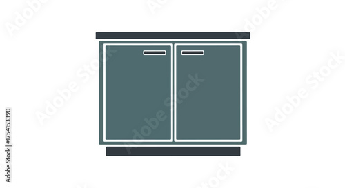 Minimalist illustration of a gray cabinet with two doors suitable for kitchen or bathroom design applications