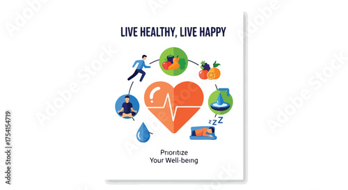 A comprehensive guide promoting wellness with icons representing healthy habits and a balanced lifestyle approach for prioritizing well-being