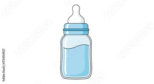 Blue-hued baby bottle illustration, symbolizing infancy and nourishment against a clean, white backdrop perfect for health materials