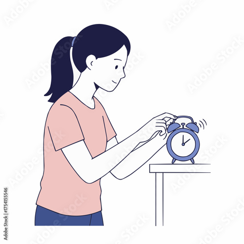  Teen girl setting morning alarm