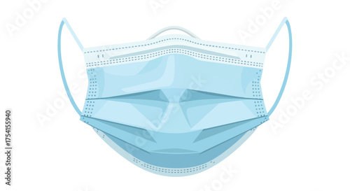 Close-up illustration of a light blue surgical face mask on a white background displaying sanitary protection