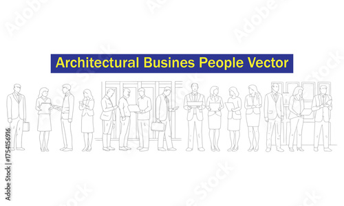 Architectural Business People Vector | Professional Line Art Silhouettes for Office and Urban Design