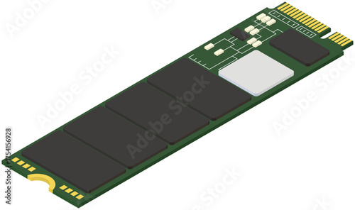 Isometric Illustration of M.2 SSD Solid State Drive Vector